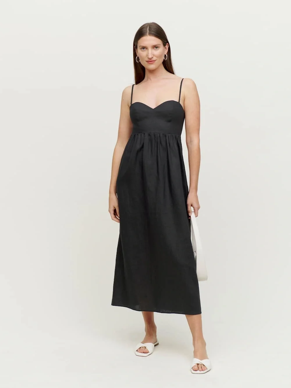 NEW Reformation Odette Black Linen Midi Dress Size 4 - Picture 2 of 9